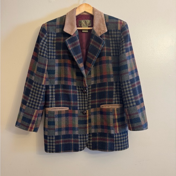 Colebrook Jackets & Blazers - Plaid Patch Wool Vintage Blazer with Suede Collar